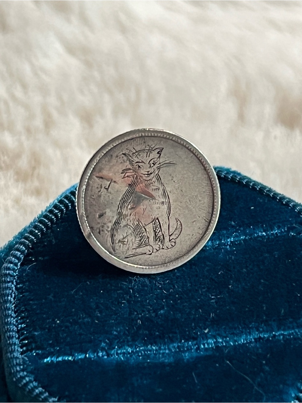 Antique 1888 Seated Liberty Dime Love Token Engraved with a Cat- OOAK